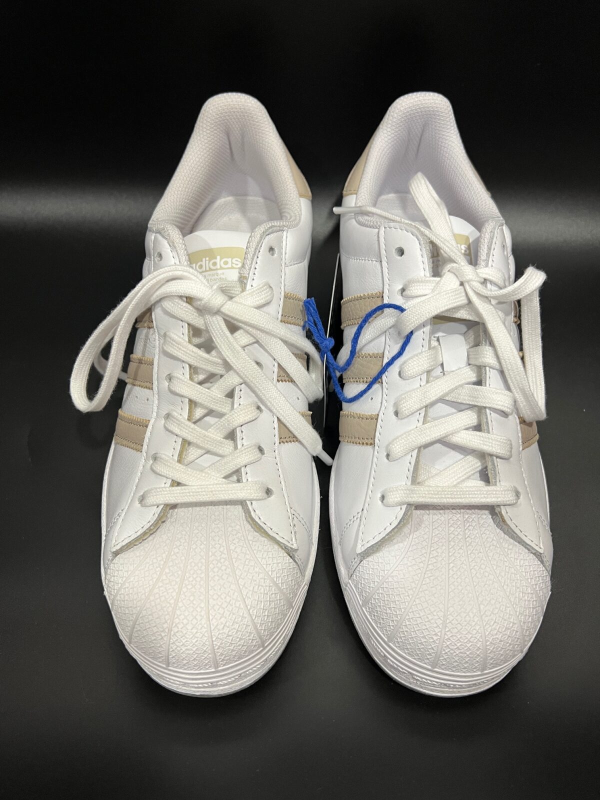 Sneakersy męskie Adidas Superstar białe paski beżowe 42 2\3 - obrazek 5